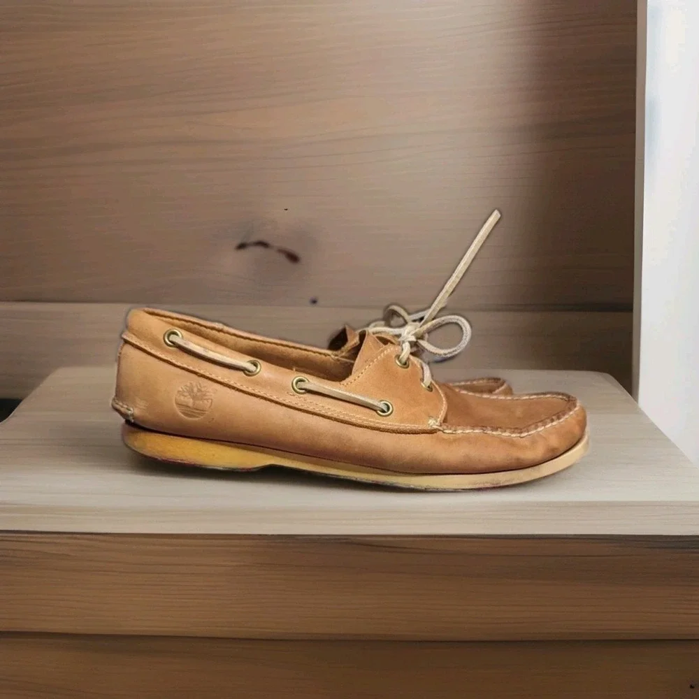 Coastal Preppy Leather Boat Shoes Men's 8.5 Brown Timberland Moc Toe